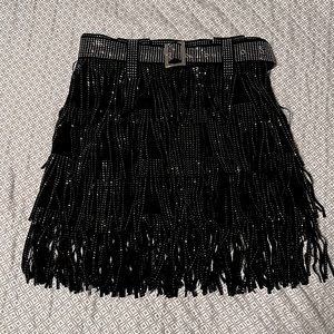 Rhinestone fringe mini skirt